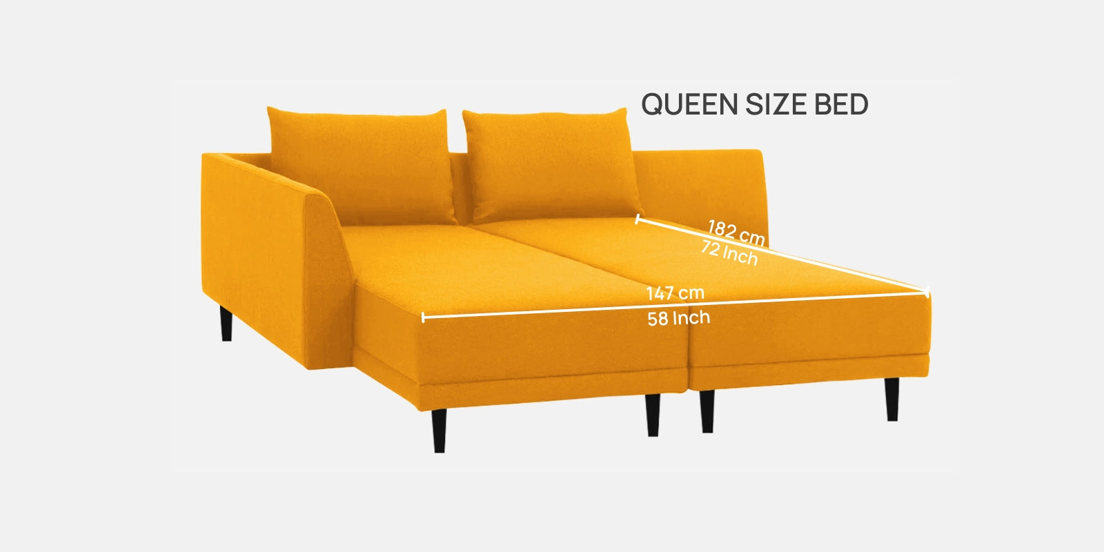 Ira Fabric RHS 6 Seater Convertible Sofa Cum Bed In Bold Yellow Colour - Febonic Living