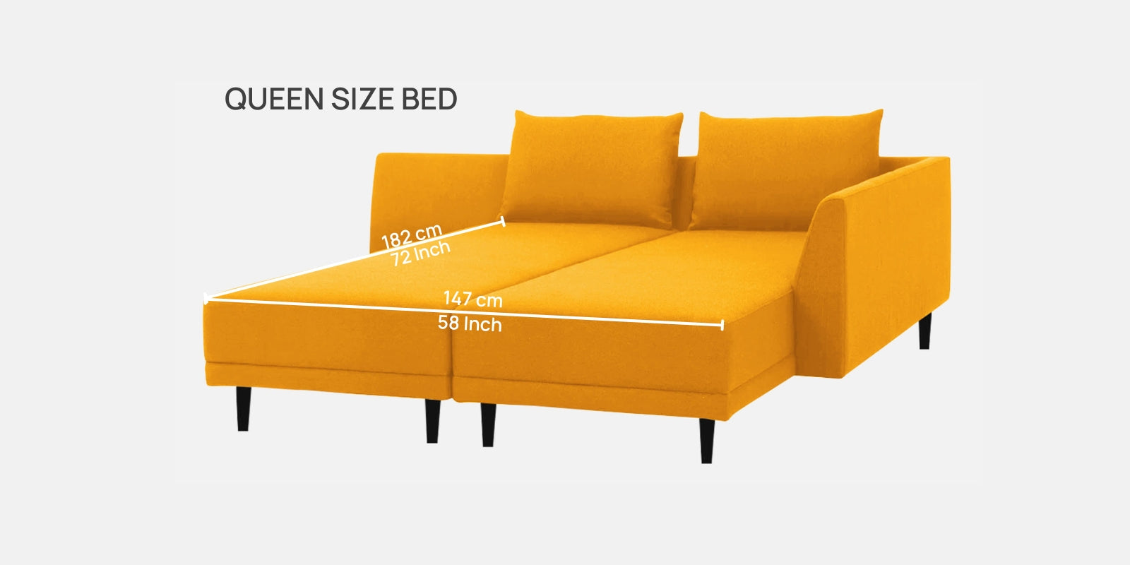 Ira Fabric LHS 6 Seater Convertible Sofa Cum Bed In Bold Yellow Colour - Febonic Living