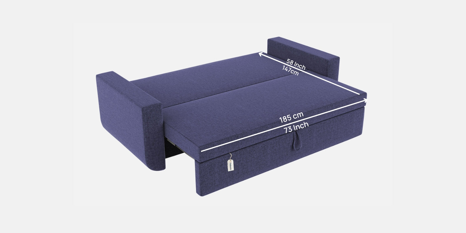 Grace Fabric 3 Seater Pull Out Sofa Cum Bed In Slate Blue Colour With Storage - Febonic Living
