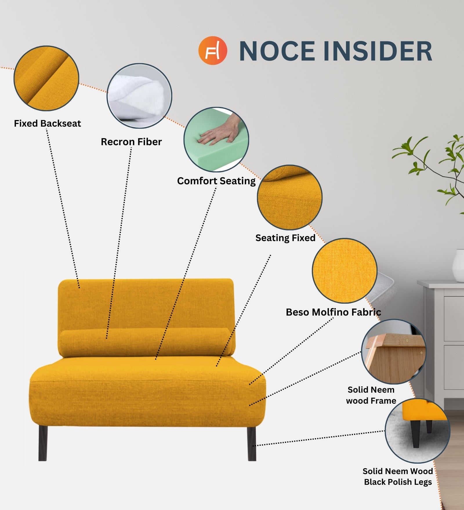 Noce Fabric Armless Chaise Lounger In Cookie Beige Colour - Febonic Living