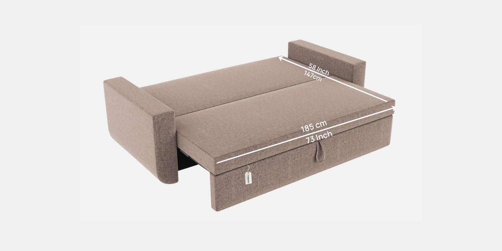 Grace Fabric 3 Seater Pull Out Sofa Cum Bed In Kadhi Beige Colour With Storage - Febonic Living