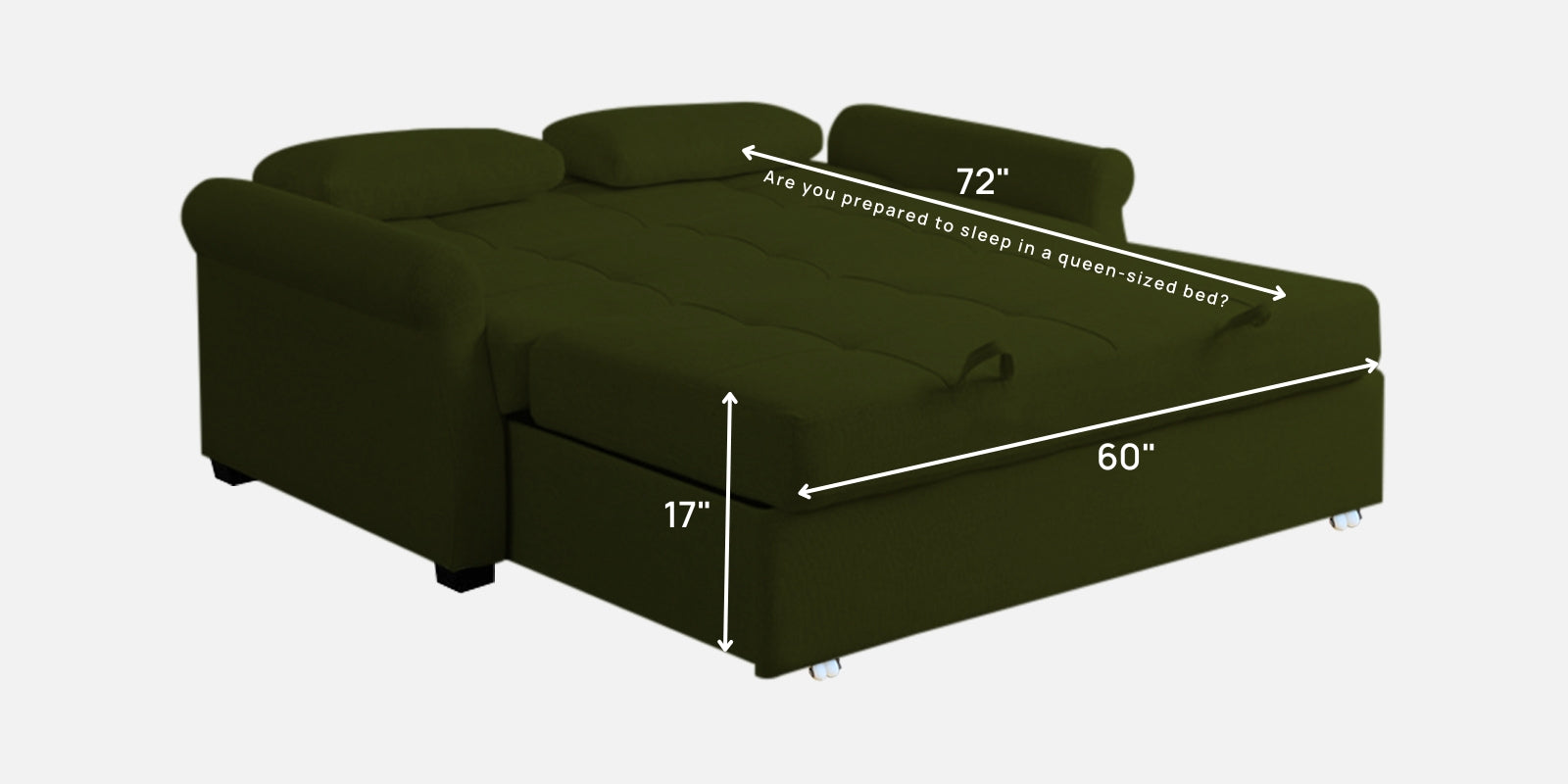 Fornia Fabric 3 Seater Pull Out Sofa Cum Bed In Olive Green Colour - Febonic Living