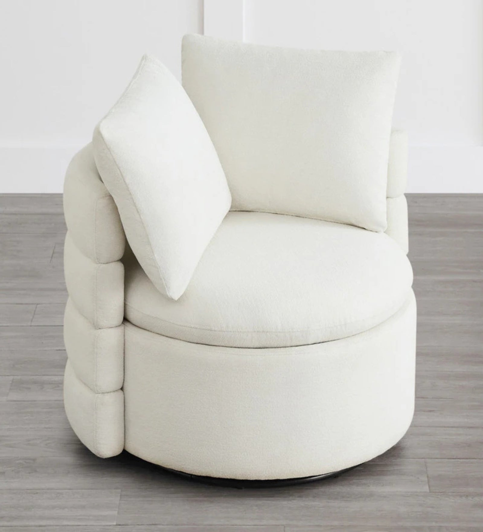 Rocco Fabric Swivel Chair in Ivory Cream Colour With Storage