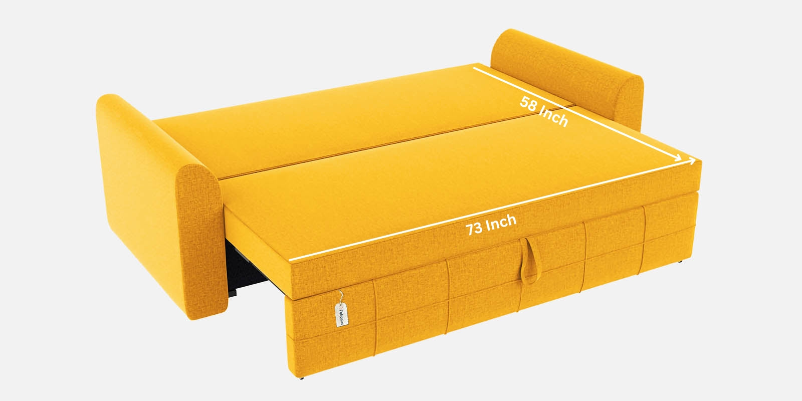 Ines Fabric 3 Seater Pull Out Sofa Cum Bed In Bold Yellow Colour With Storage - Febonic Living