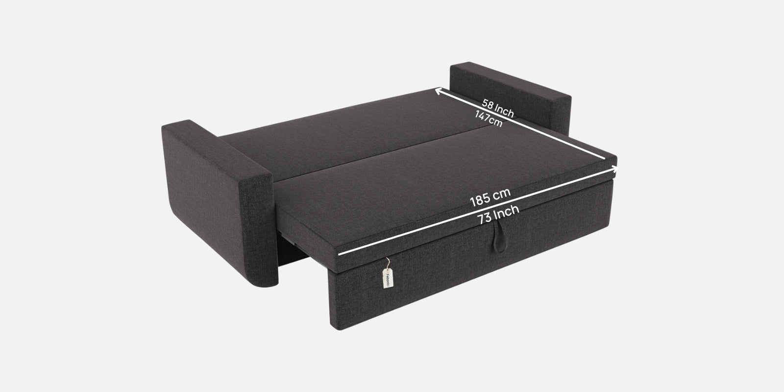 Grace Fabric 3 Seater Pull Out Sofa Cum Bed In Maba Grey Colour With Storage - Febonic Living