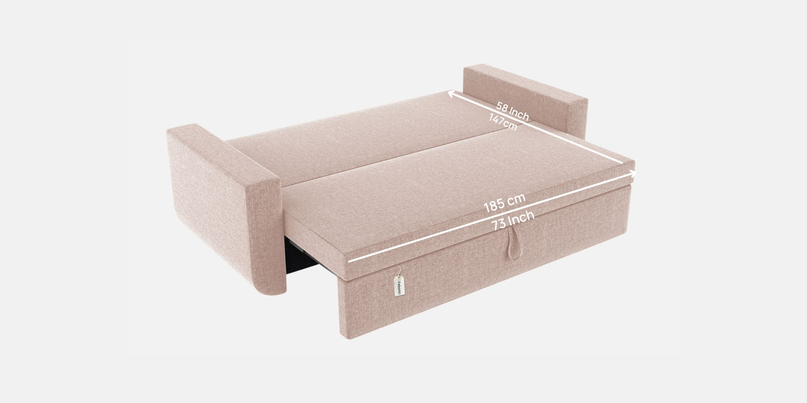 Grace Fabric 3 Seater Pull Out Sofa Cum Bed In Woom Beige Colour With Storage - Febonic Living