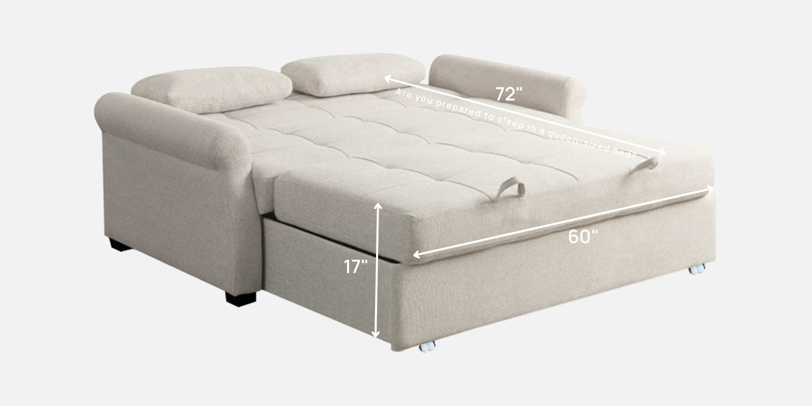 Fornia Fabric 3 Seater Pull Out Sofa Cum Bed In Ivory Cream Colour - Febonic Living