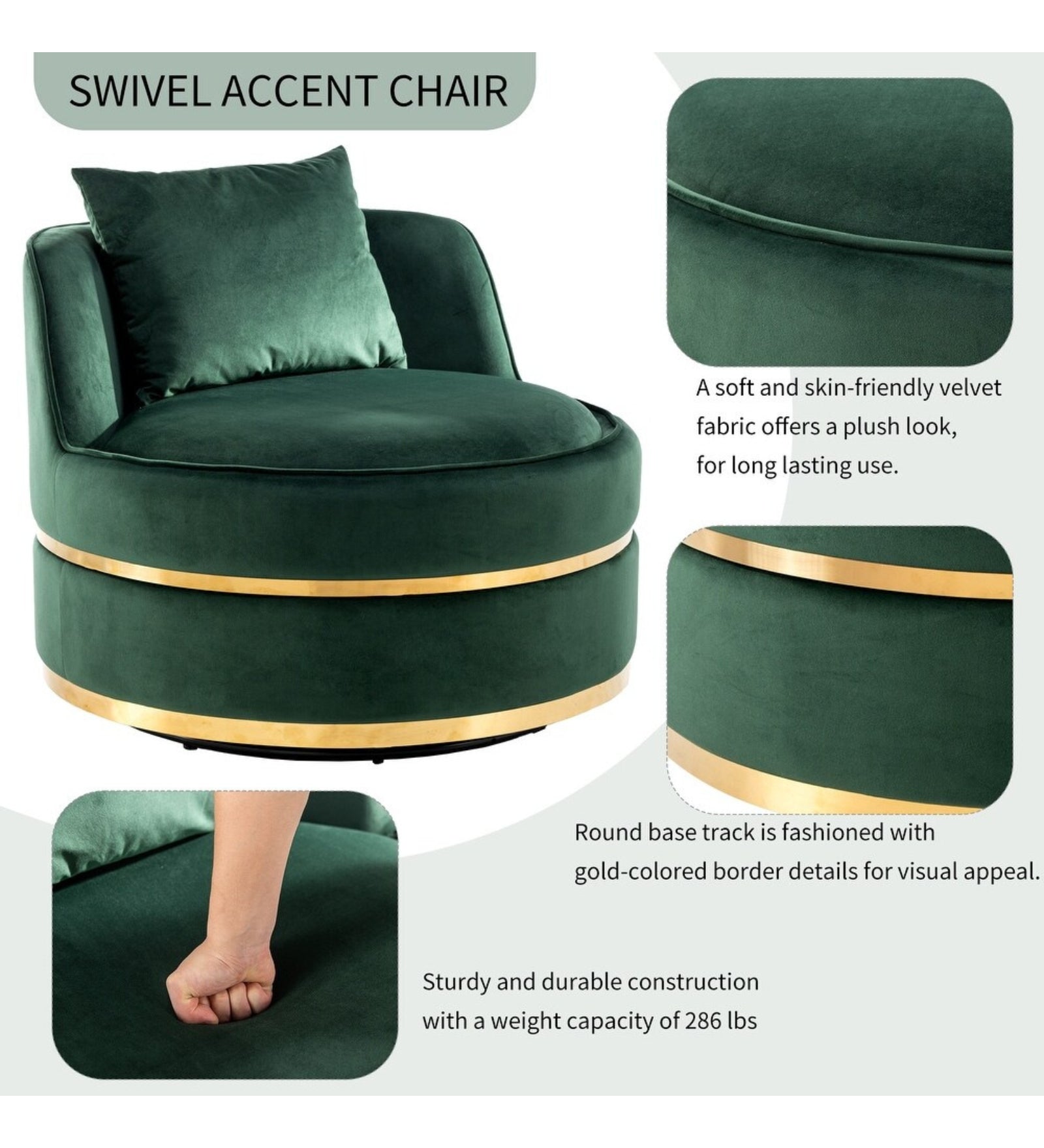 Winky Velvet Swivel Chair in Amazon Green Colour