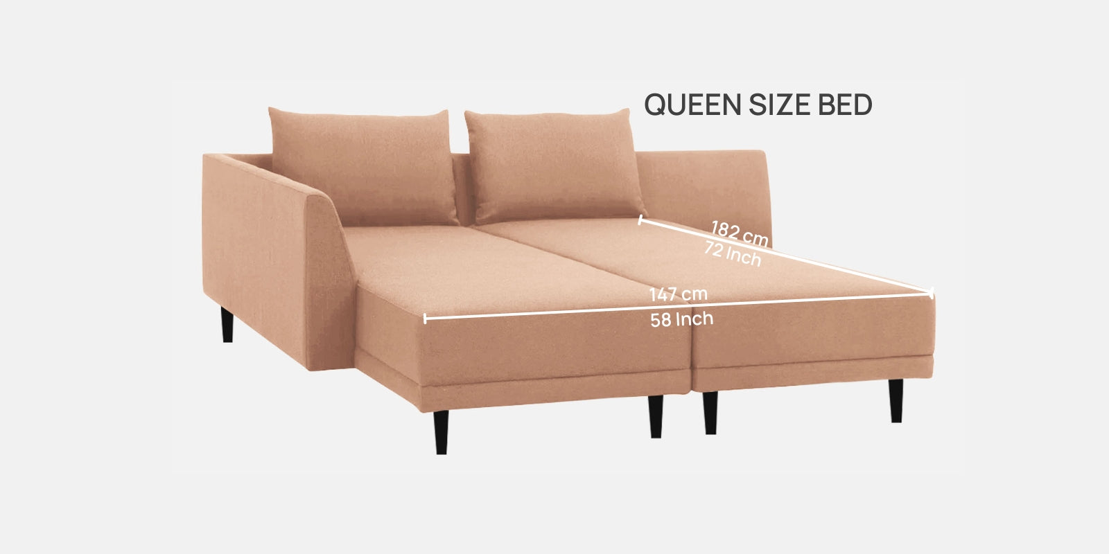 Ira Fabric RHS 6 Seater Convertible Sofa Cum Bed In Cosmic Beige Colour - Febonic Living