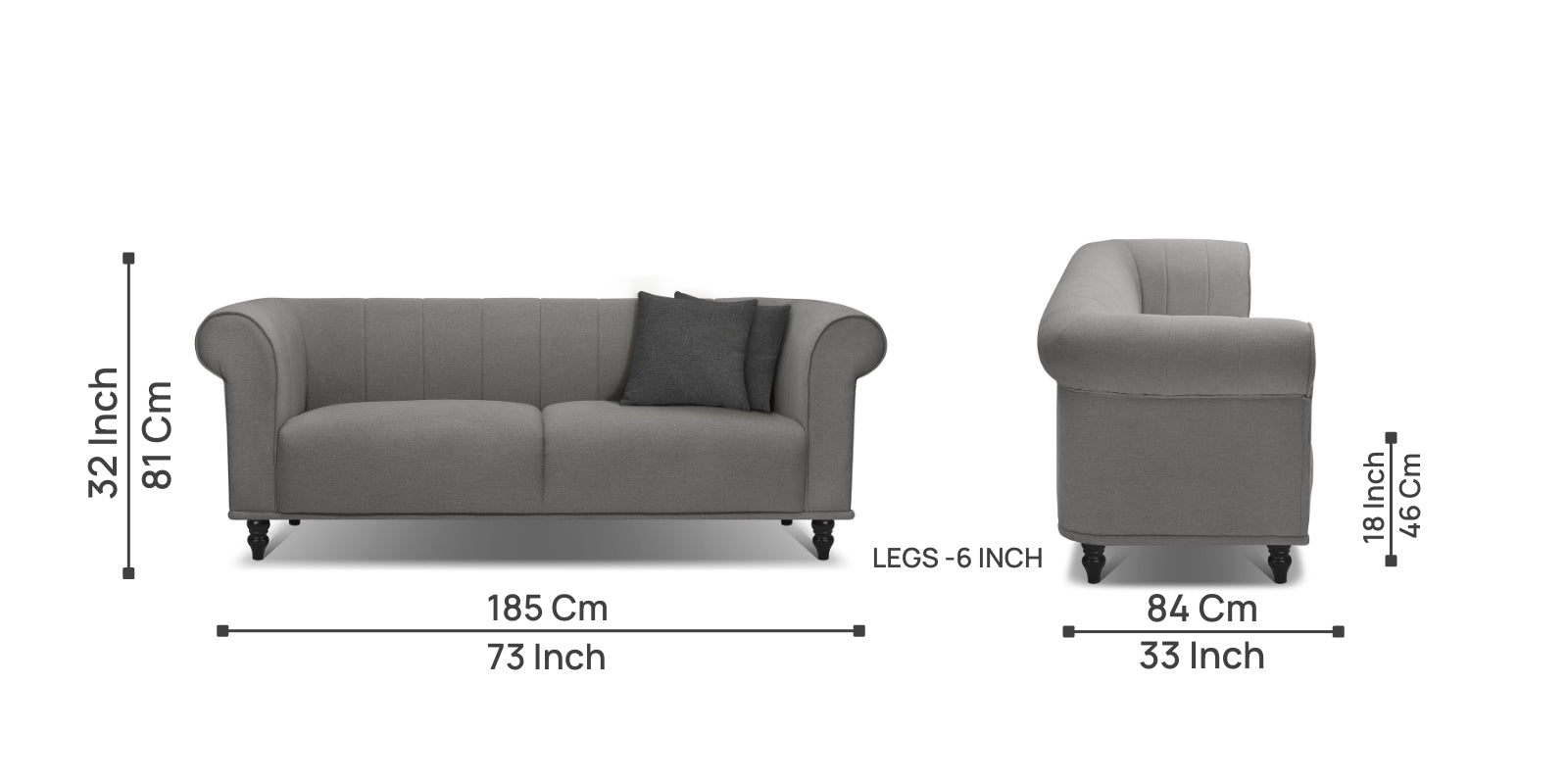 Rhino Fabric 3 Seater Sofa In Sudo Grey Colour - Febonic Living