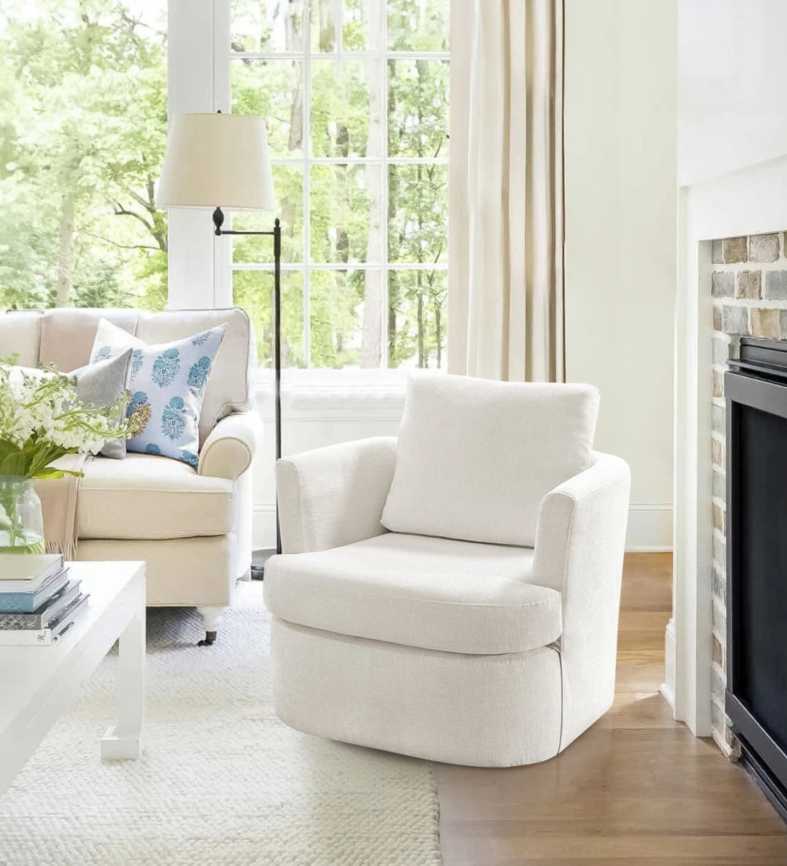 Ranger Fabric Swivel Chair In Ivory Cream Colour - Febonic Living