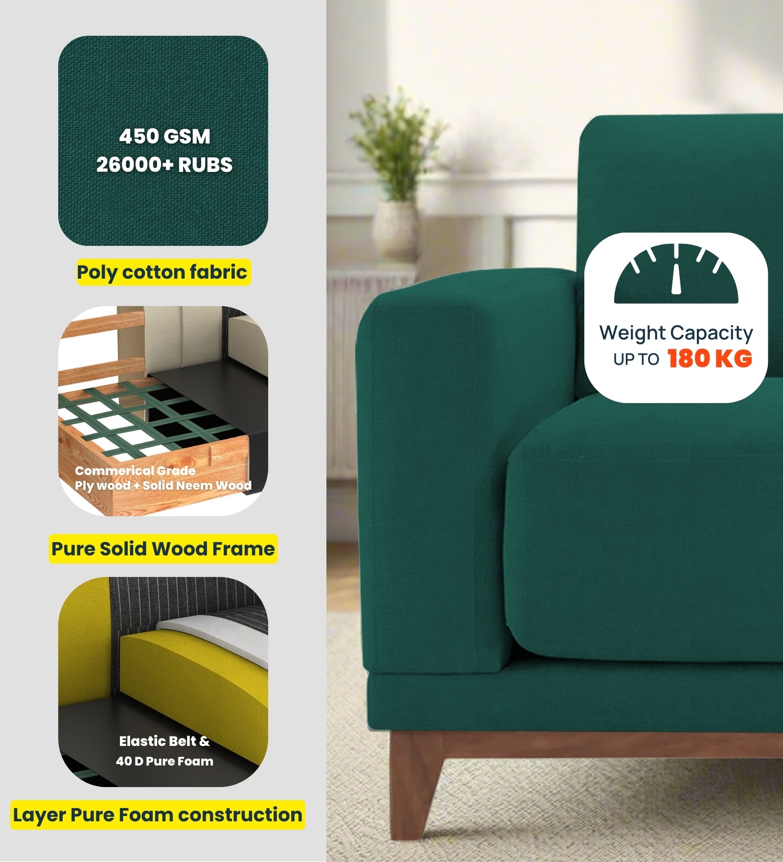 Esha Fabric 1 Seater Sofa In Silver Grey Colour - Febonic Living