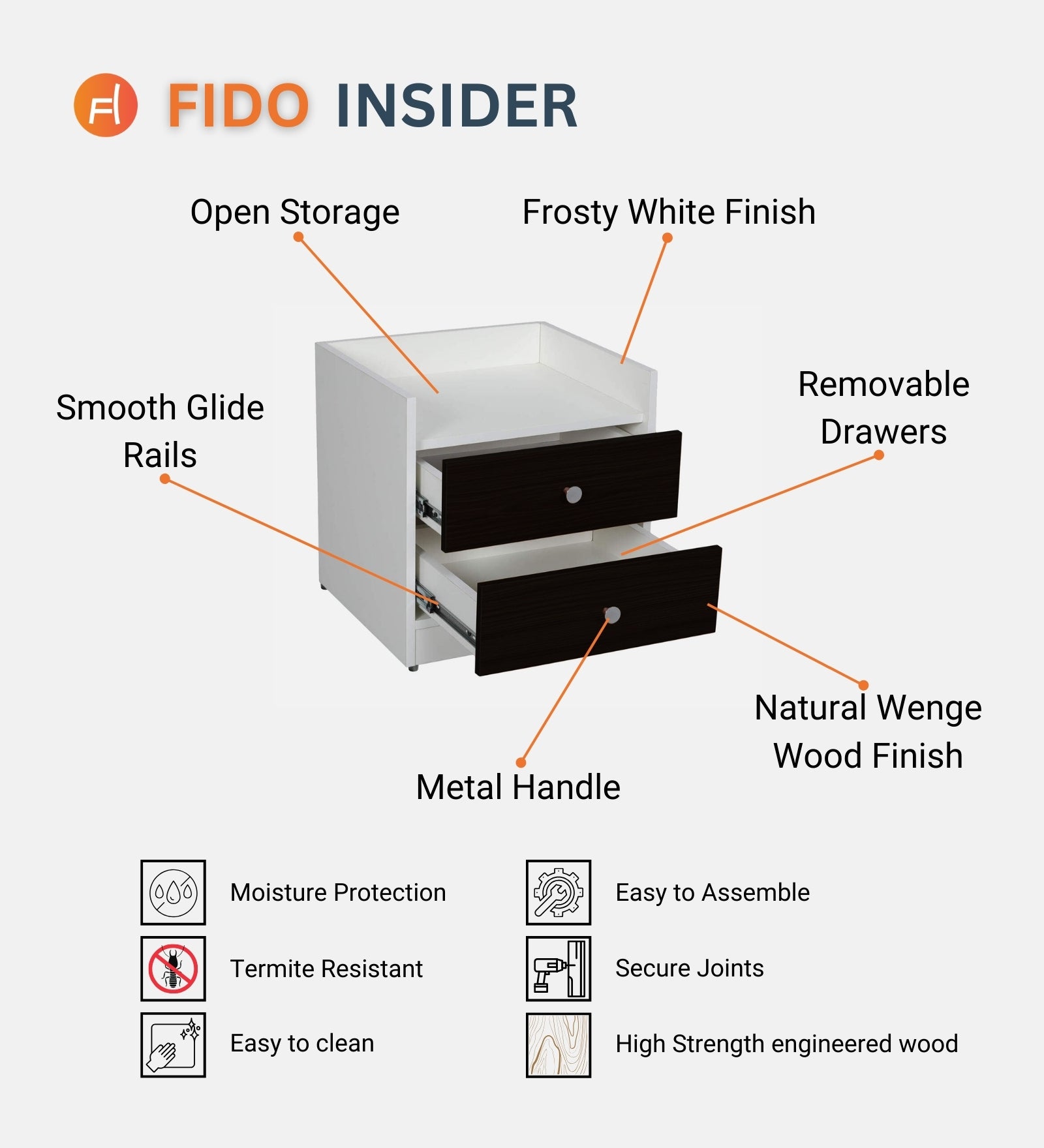 Vexa Bedside Table With Drawer in Dark Walnut & Frosty White Finish - Febonic Living