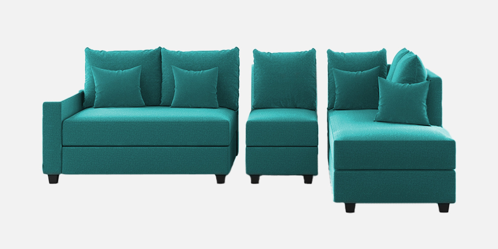 Ginny Fabric LHS Sectional Sofa (3+Lounger) In Sea Green Colour - Febonic Living
