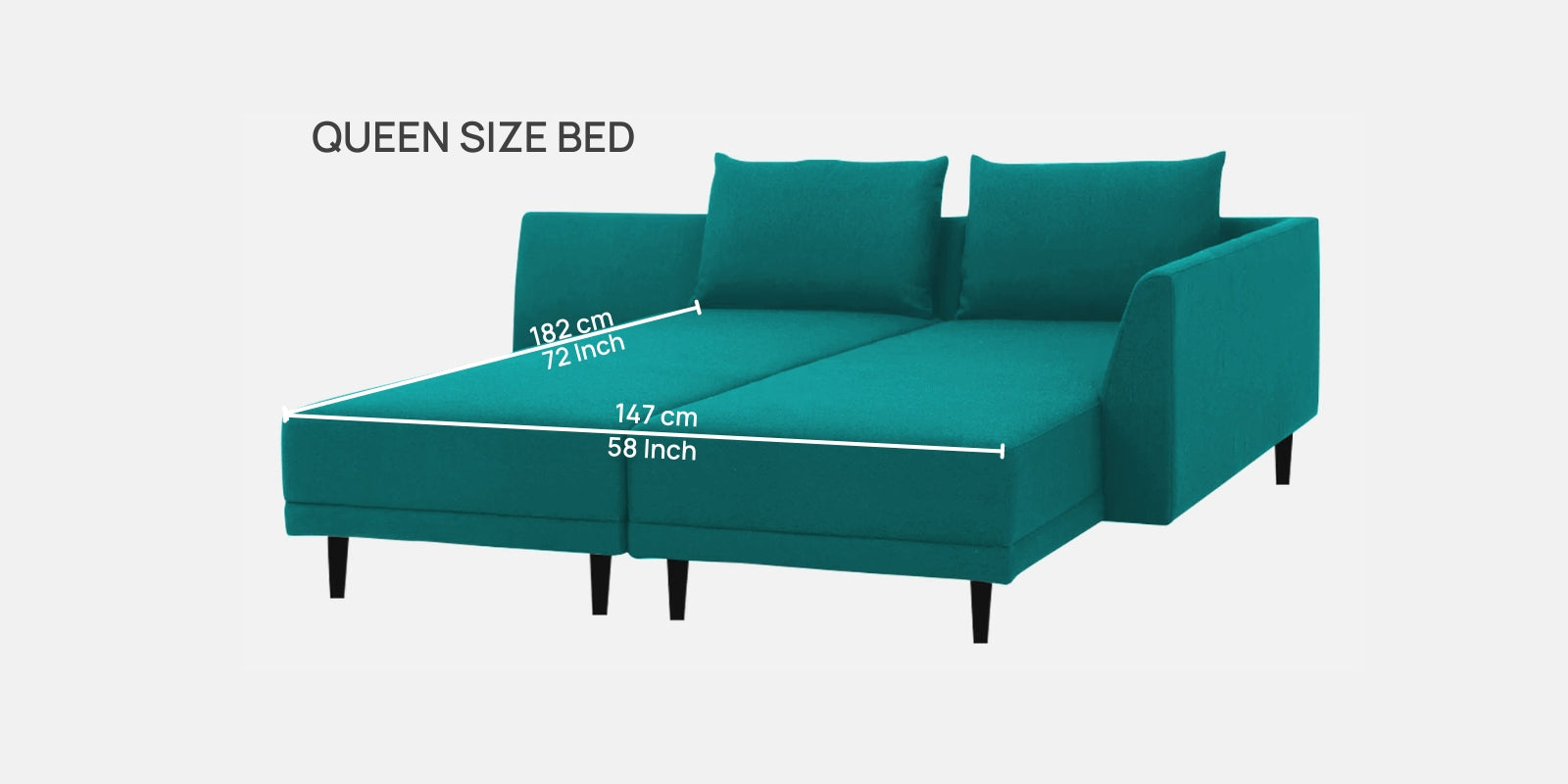 Ira Fabric LHS 6 Seater Convertible Sofa Cum Bed In Sea Green Colour - Febonic Living