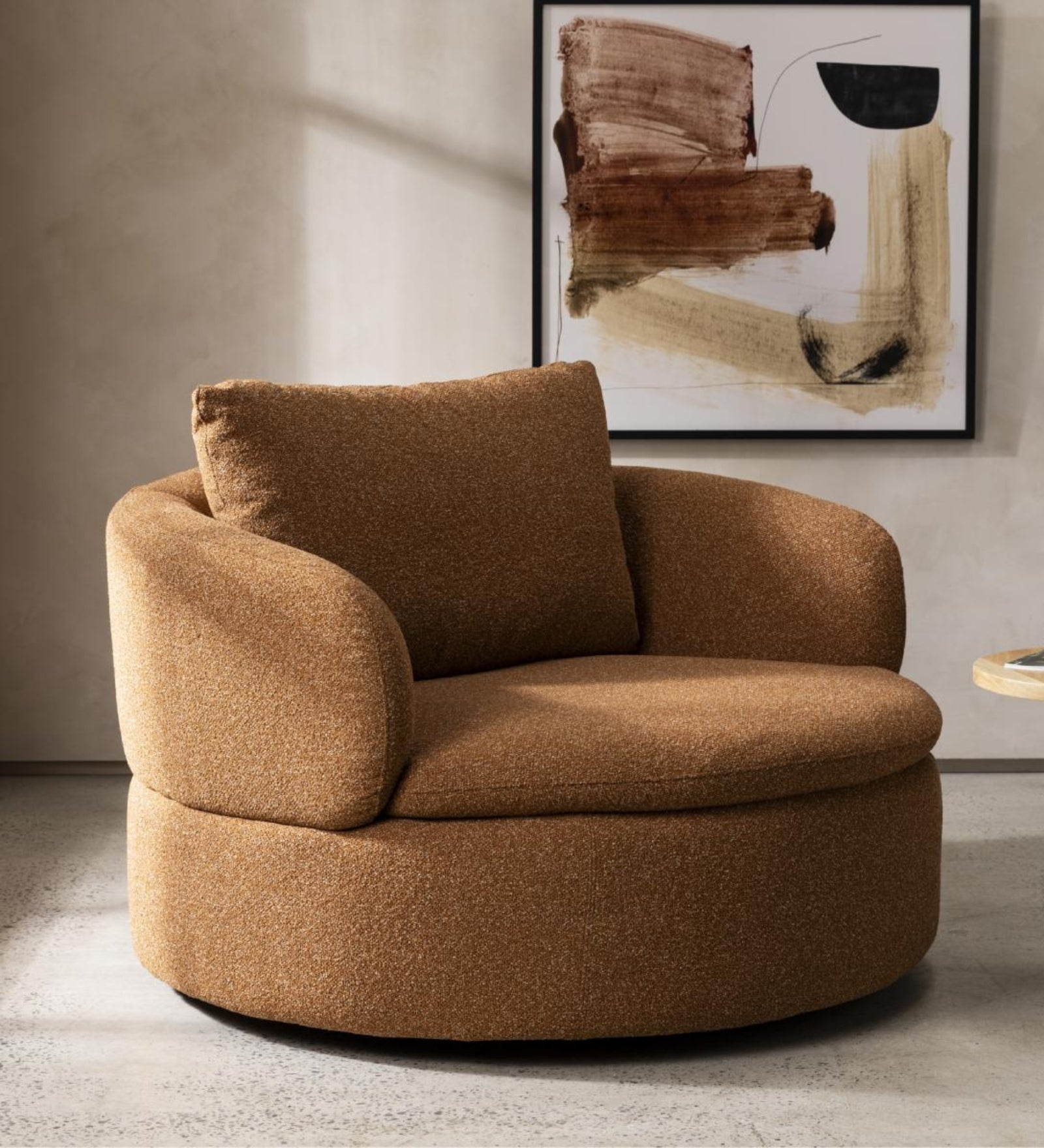 Cobra Boucle Fabric Swivel Chair in Brown Colour