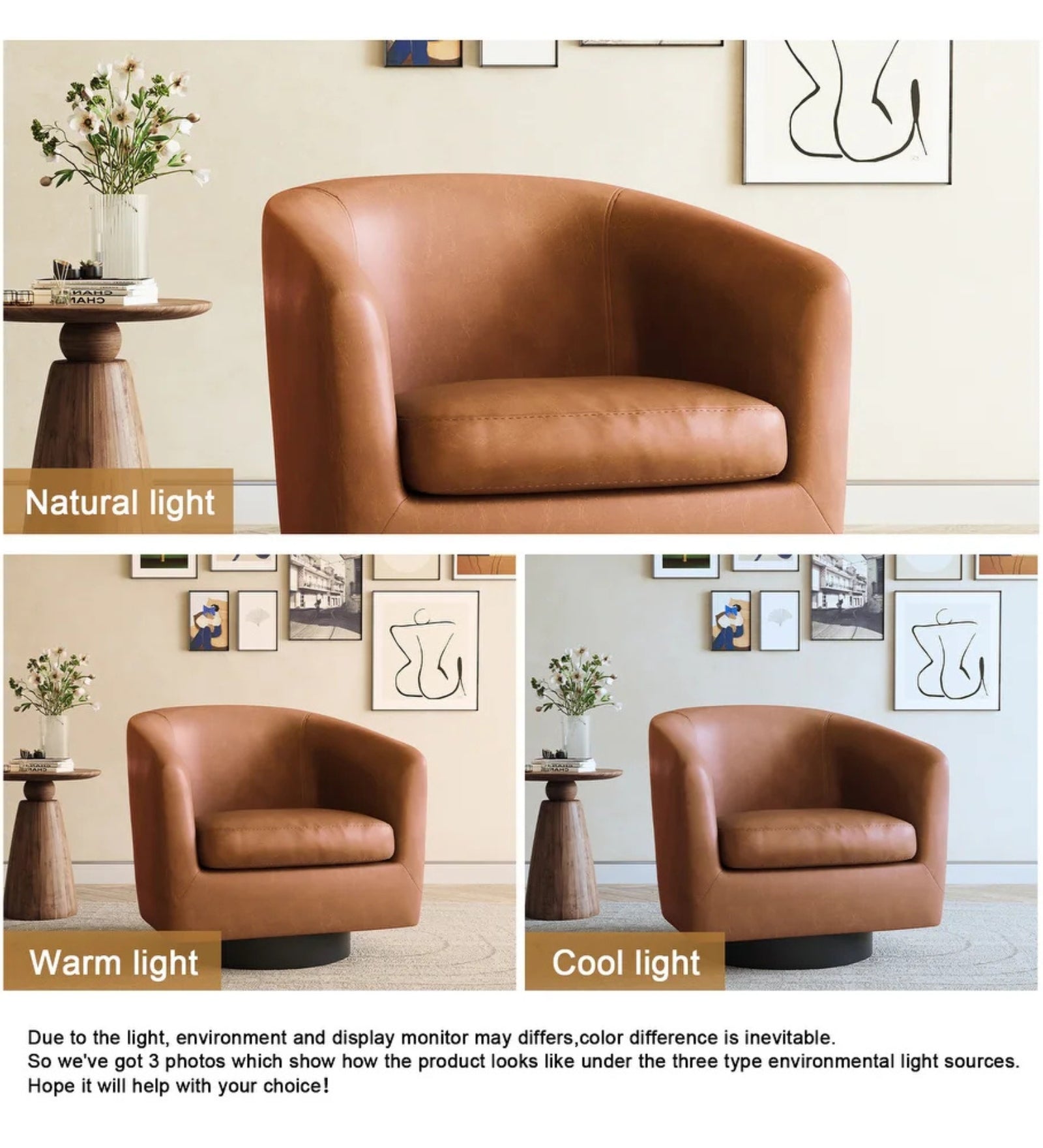 Koda Leatherette Swivel Chair in Brown Colour