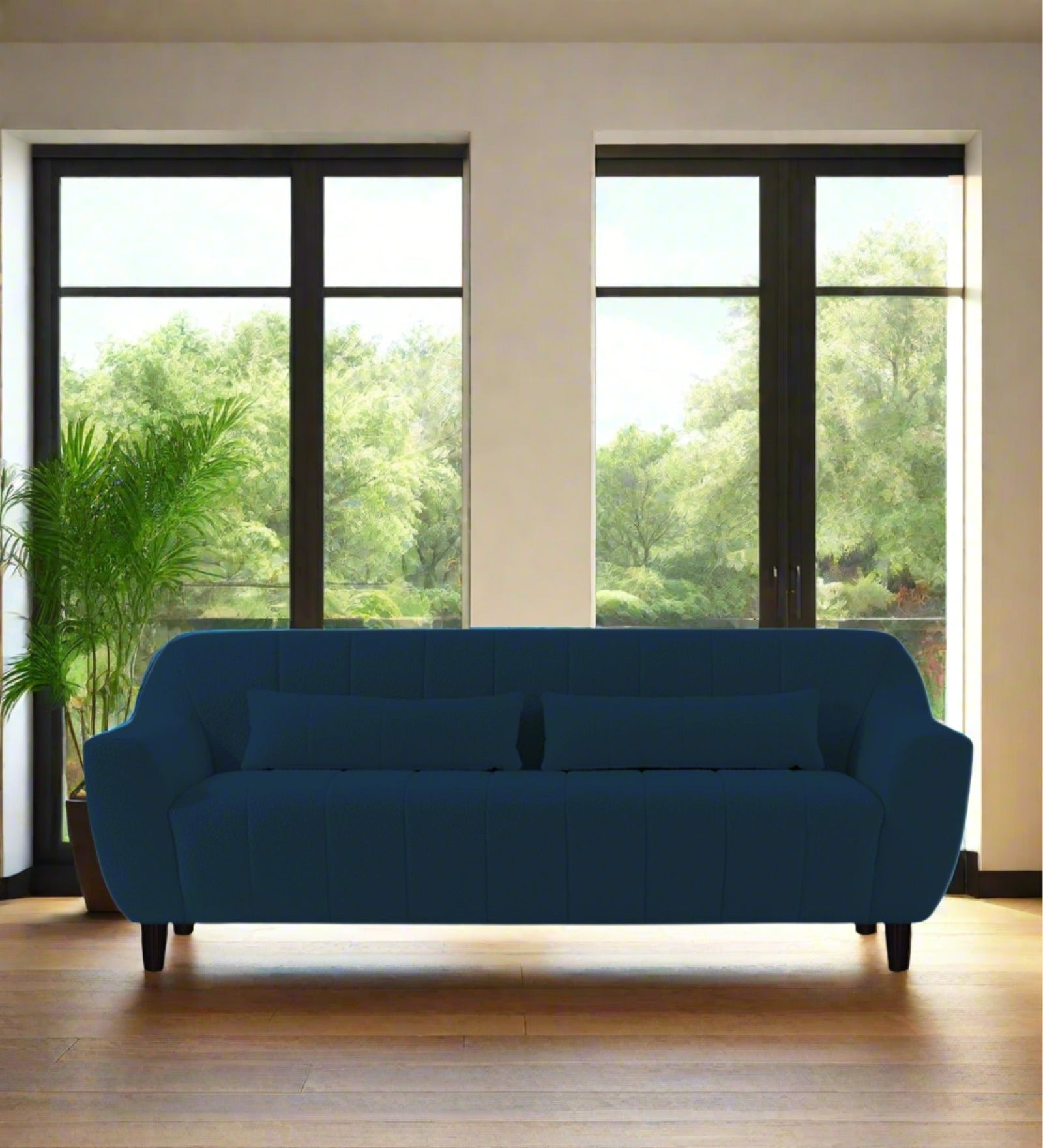 Nesco Boucle Fabric 3 Seater Sofa in Danim Blue Colour