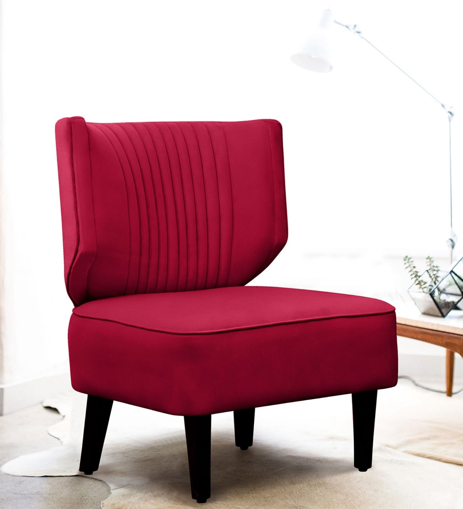 Robby Velvet Slipper Chair in Cherry Red Colour - Febonic Living