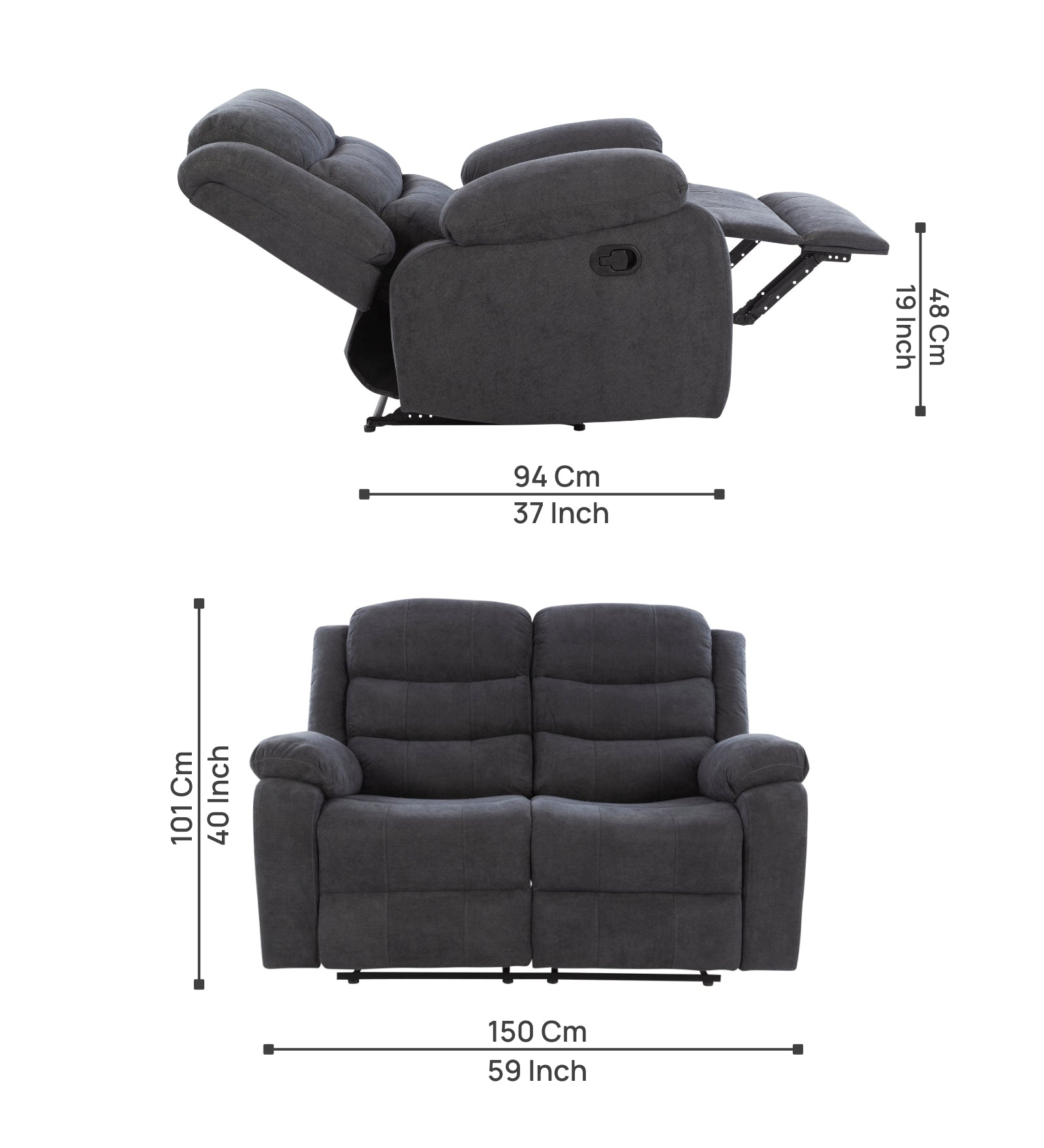 Turin Velvet 2 Seater Motorized Recliner In Davy Grey Colour - Febonic Living