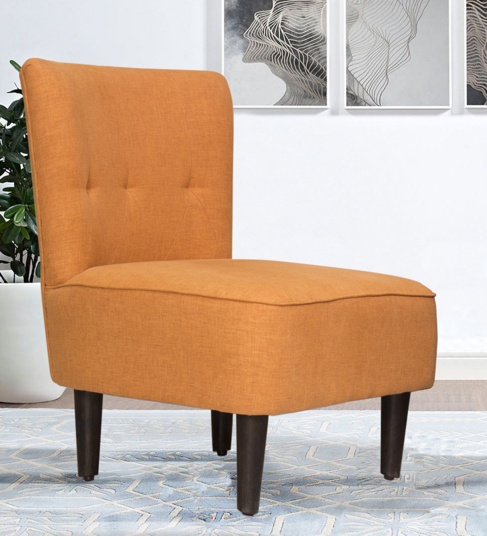 Lola Fabric Slipper Chair in Vivid Orange Colour - Febonic Living