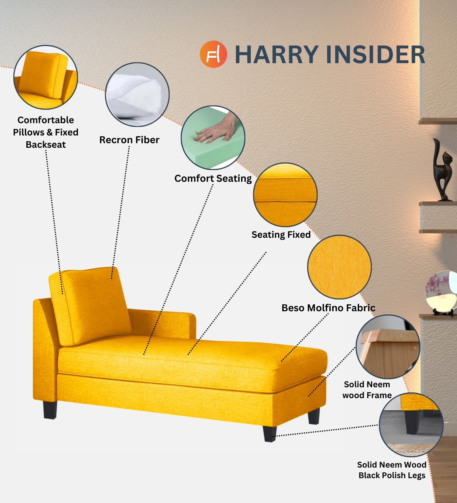 Harry Fabric LHS Chaise Lounger In Cara Brown Colour - Febonic Living