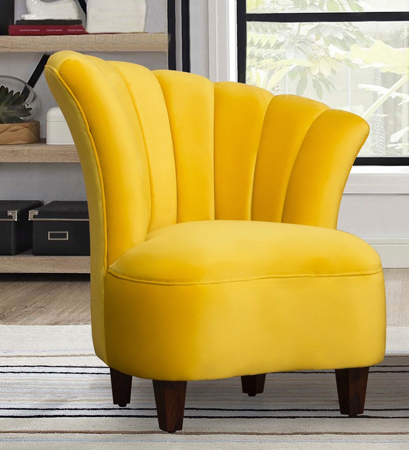 Davo Velvet Slipper Chair in Safforn Yellow Colour - Febonic Living