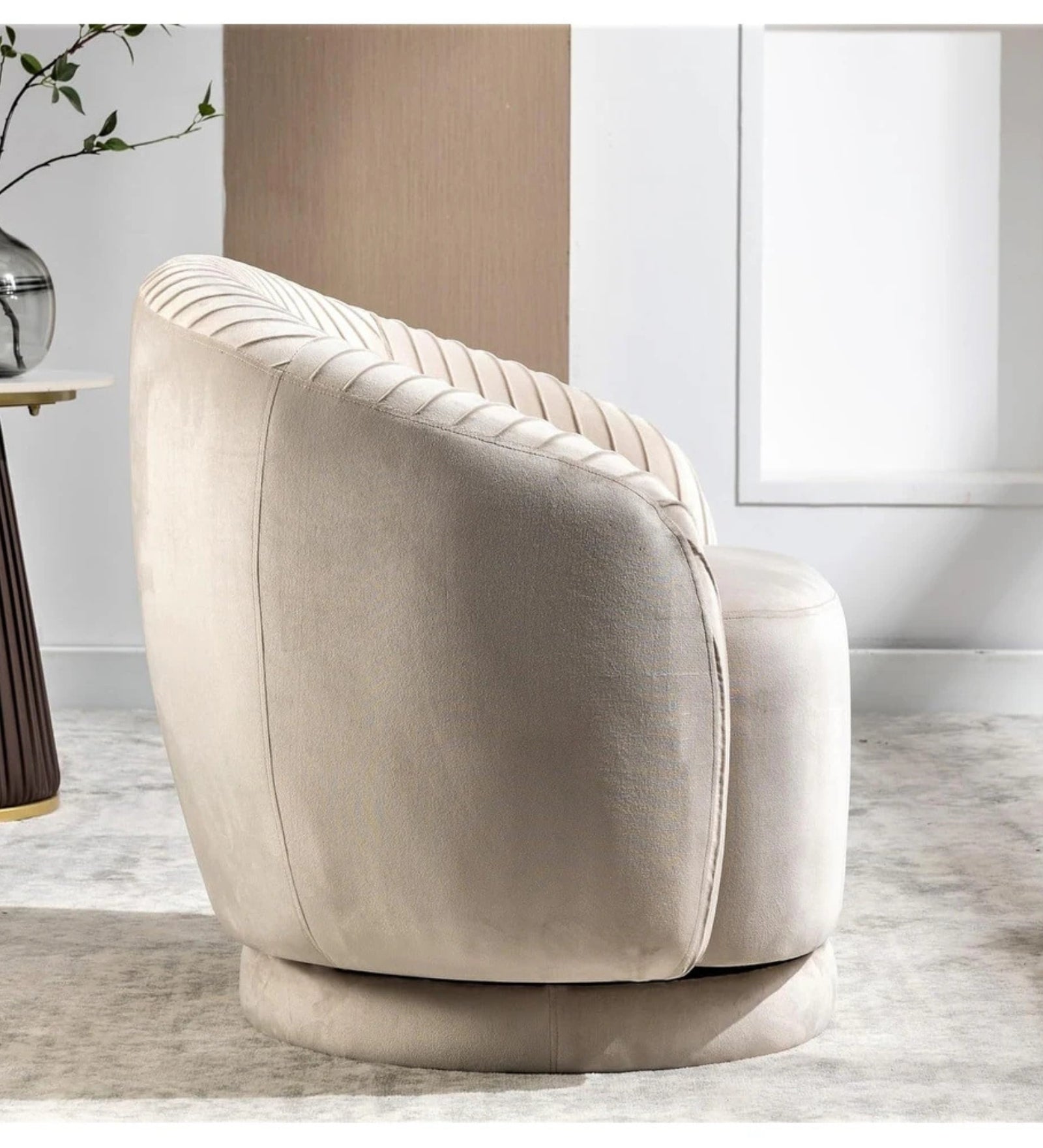 Milo Velvet Swivel Chair in Camel Beige Colour