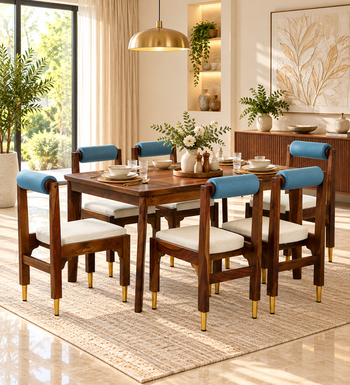 Sarika Sheesham Wood Dining Set – 6 Seater Options with Teak Finish