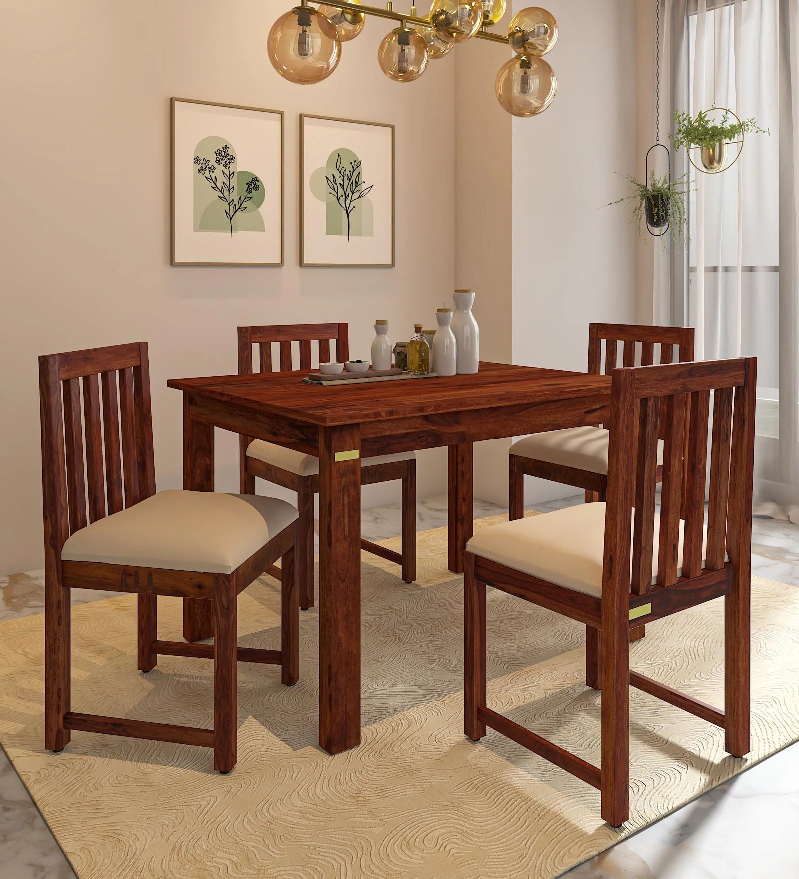 Nuck Sheesham Wood 4 Seater Dining Set In Honey Oak Finish - Febonic Living