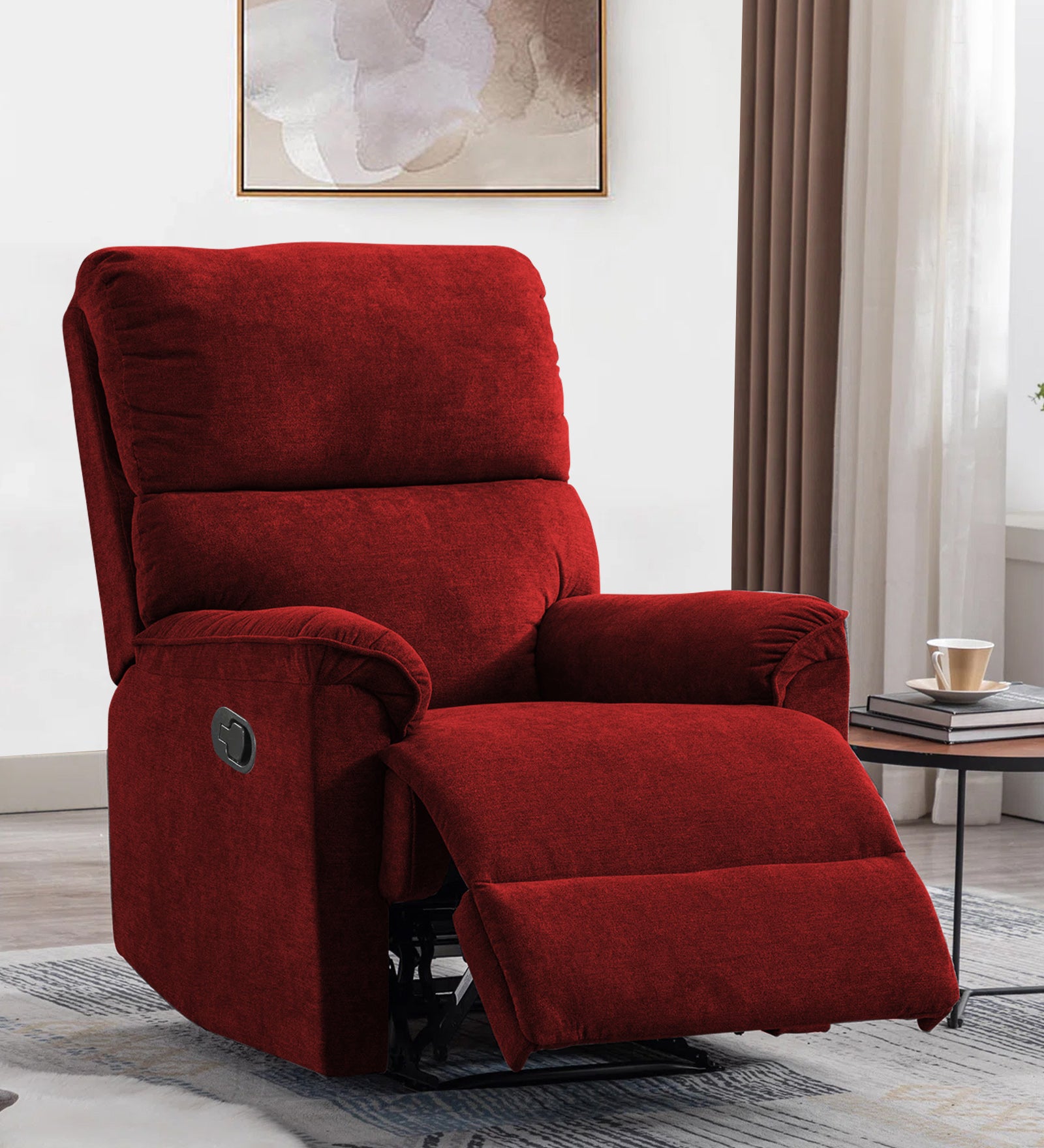 Abby 1 Seater Motorized Fabric Recliner - Blood Maroon - Living View by Febonic Living