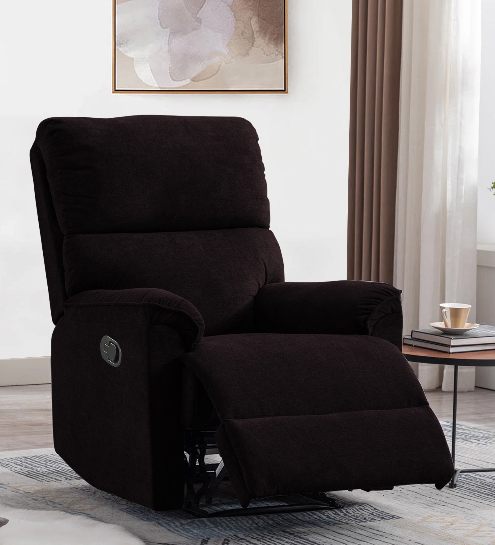 Abby 1 Seater Motorized Fabric Recliner - Cara Brown - Living View by Febonic Living