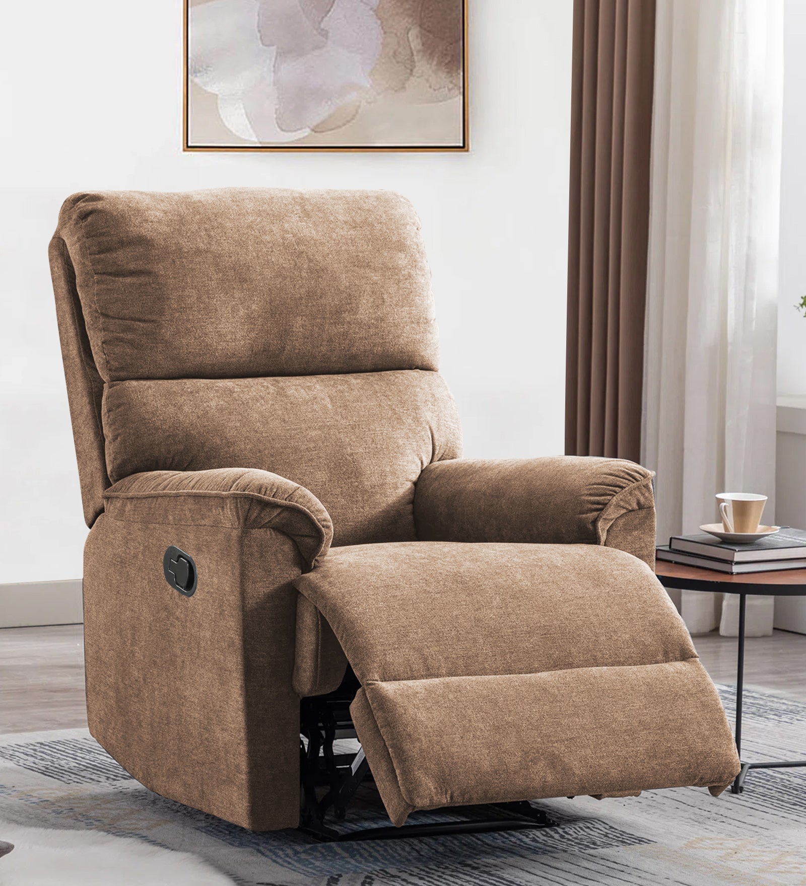 Abby 1 Seater Motorized Fabric Recliner - Cookie Beige - Living View by Febonic Living