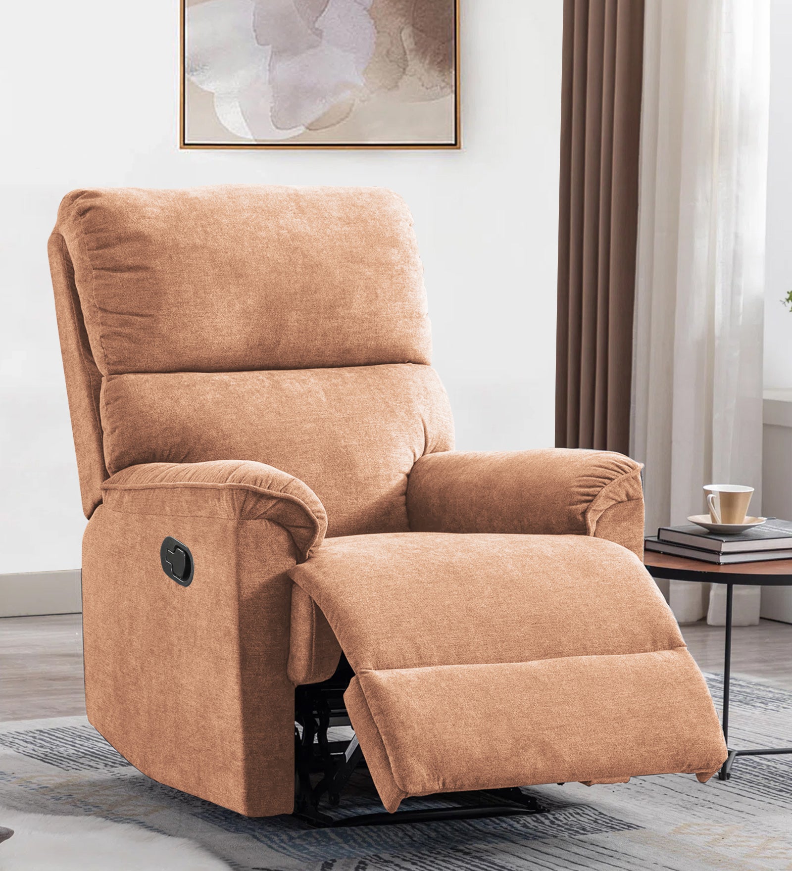 Abby 1 Seater Motorized Fabric Recliner - Cosmic Beige - Living View by Febonic Living