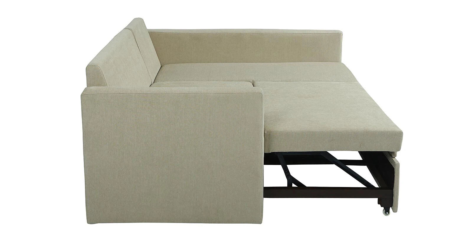 Ace Fabric 3 Seater Pull Out Sofa Cum Bed In Ivory Cream Colour With Storage with side view - Febonic Living