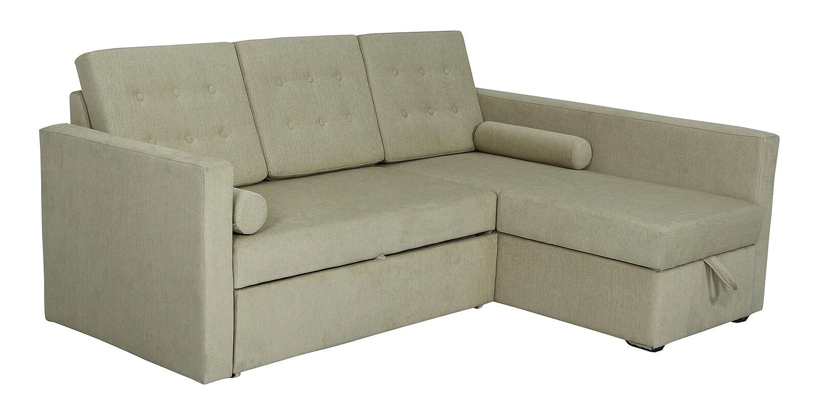Ace Fabric 3 Seater Pull Out Sofa Cum Bed In Ivory Cream Colour With Storage with bg - Febonic Living