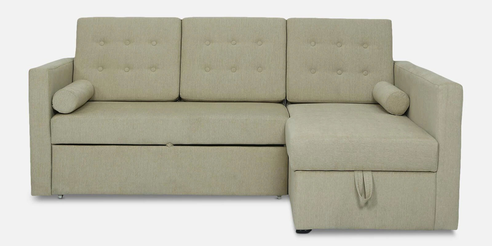 Ace Fabric 3 Seater Pull Out Sofa Cum Bed In Ivory Cream Colour With Storage with white background - Febonic Living