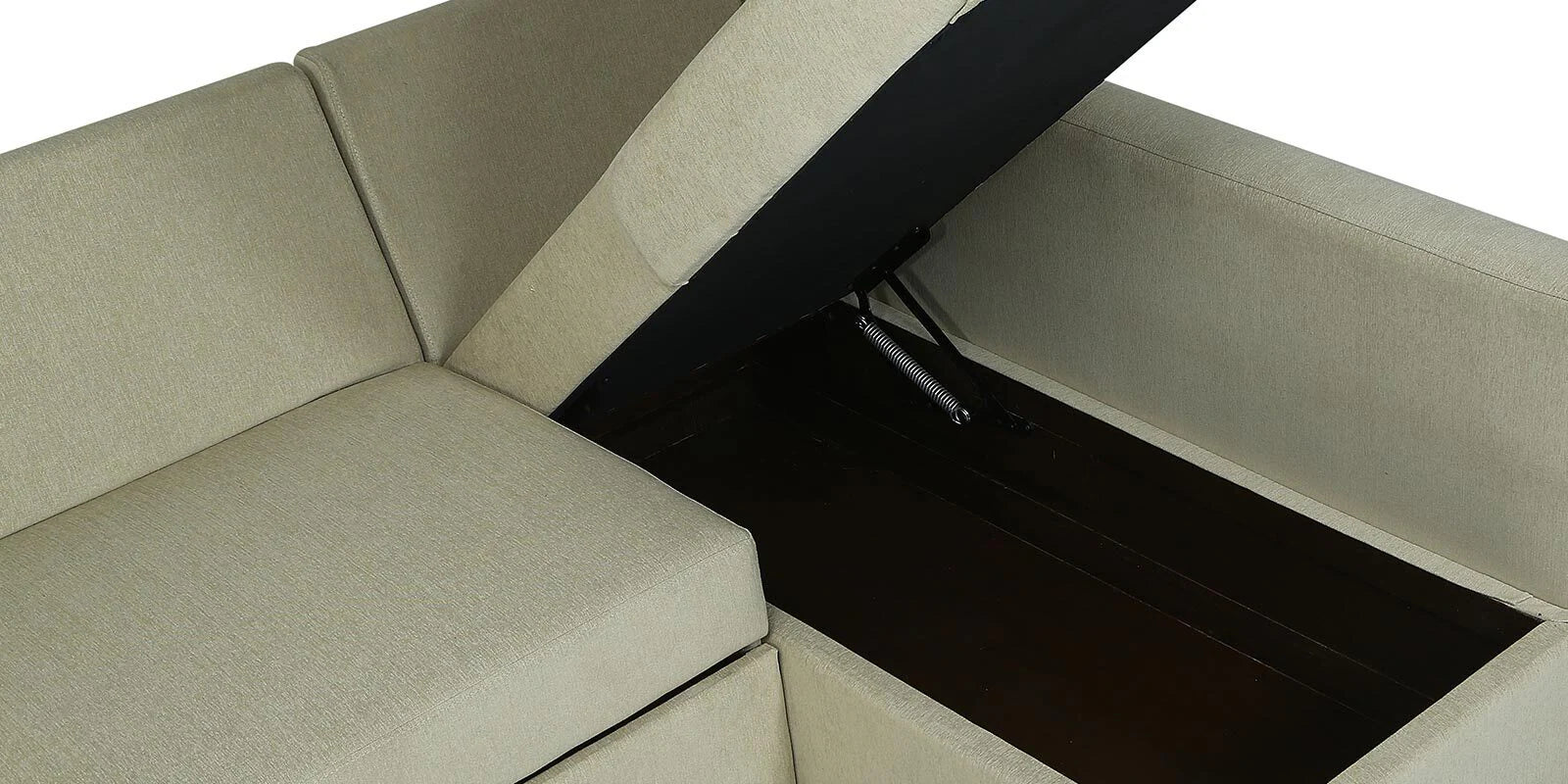 Ace Fabric 3 Seater Pull Out Sofa Cum Bed In Ivory Cream Colour showing open Storage - Febonic Living