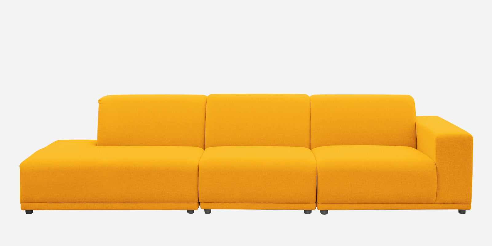 Adam Fabric LHS Sectional Sofa 3 Ottoman Lounger In Bold Yellow Colour white bg - Febonic Living