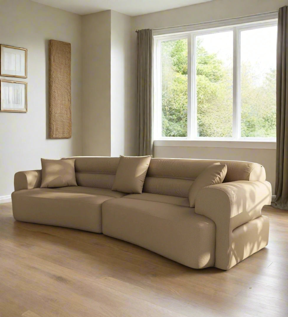 Adarin Velvet 4 Seater Curved Sofa In Cream Beige Colour