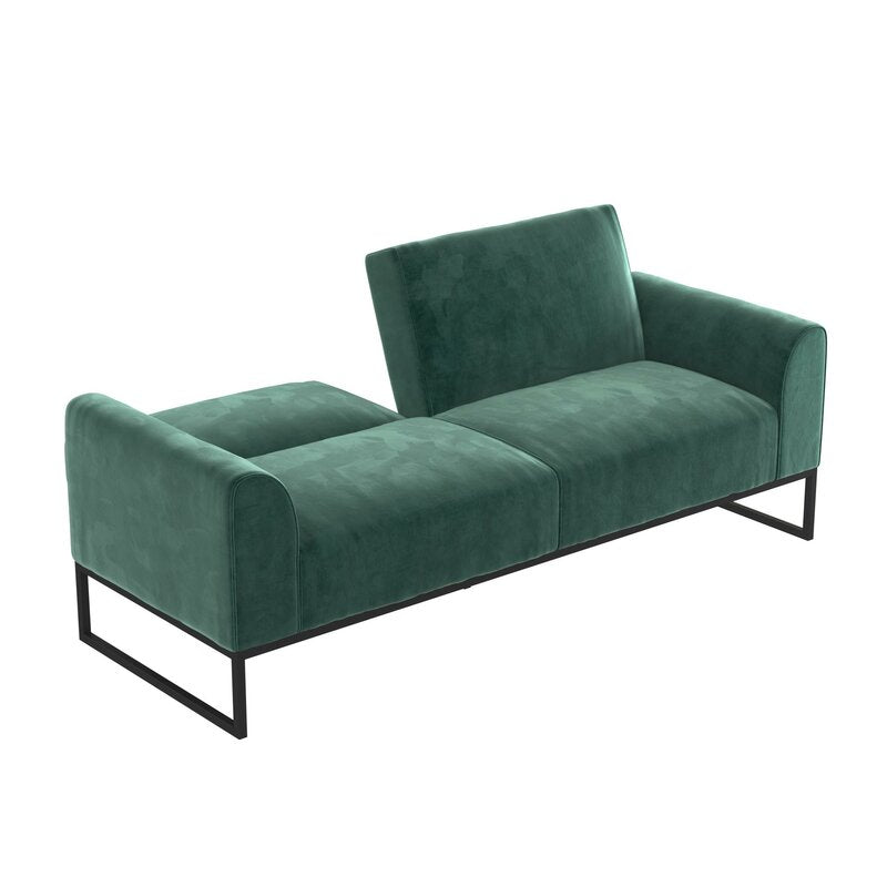 Cane Velvet 3 Seater Convertible Sofa Cum Bed In Pine Green Colour - Febonic Living