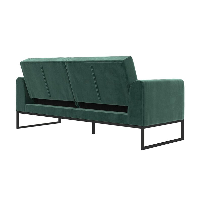Cane Velvet 3 Seater Convertible Sofa Cum Bed In Pine Green Colour - Febonic Living