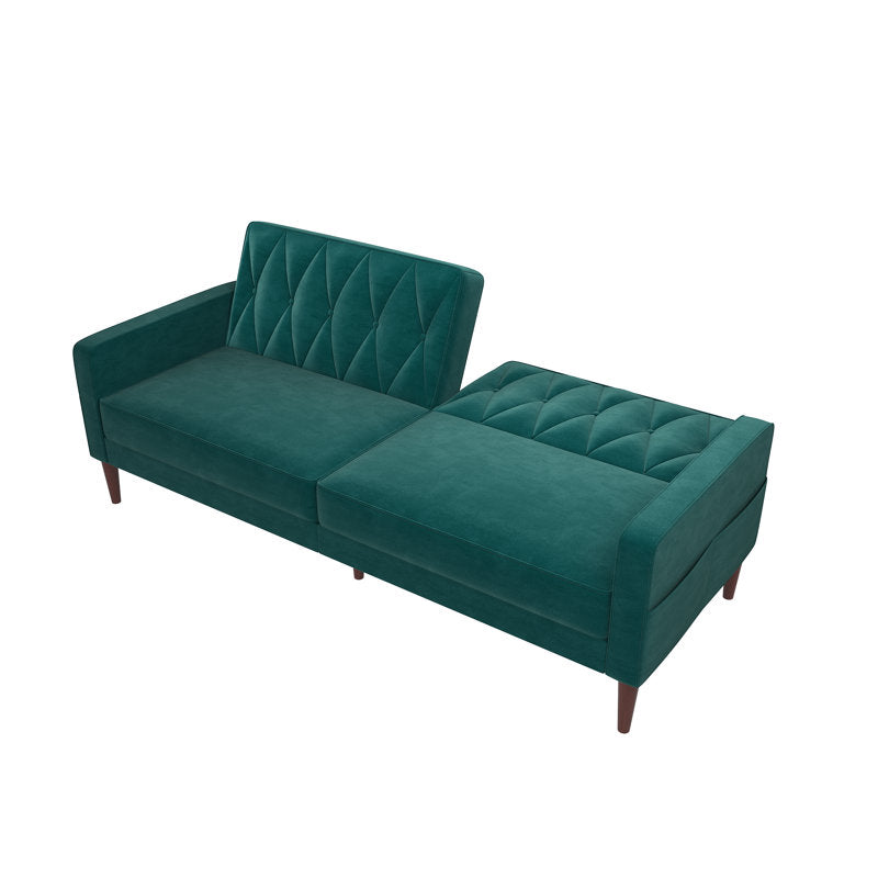 Luster Velvet 3 Seater Convertible Sofa Cum Bed In Pine Green Colour - Febonic Living