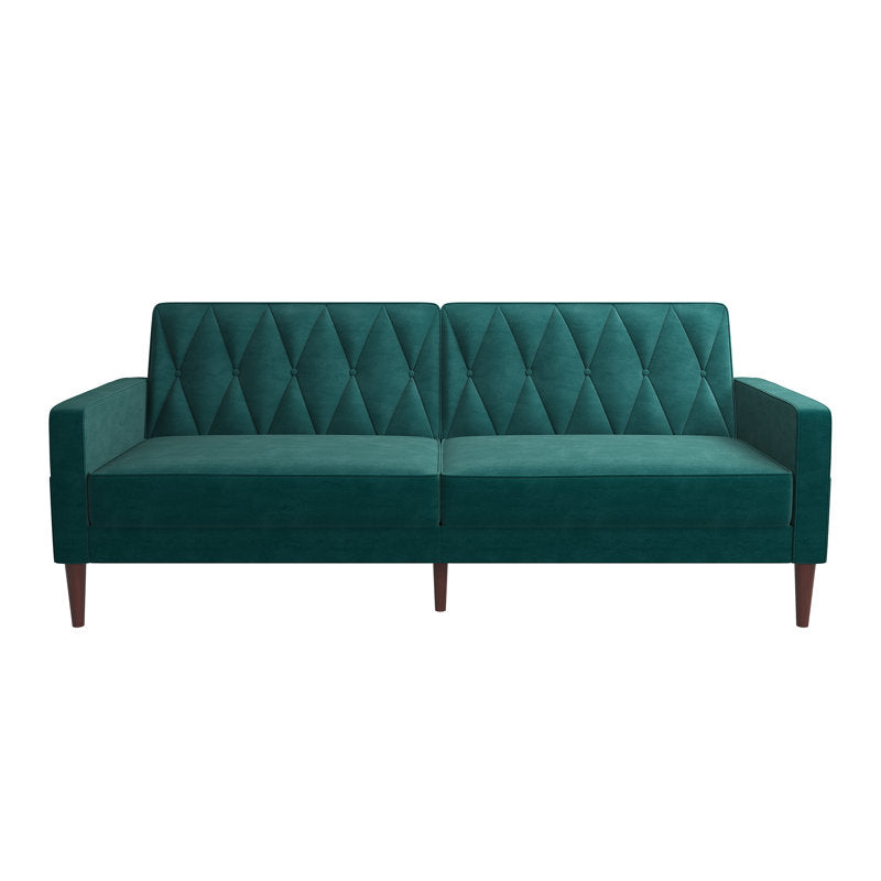 Luster Velvet 3 Seater Convertible Sofa Cum Bed In Pine Green Colour - Febonic Living