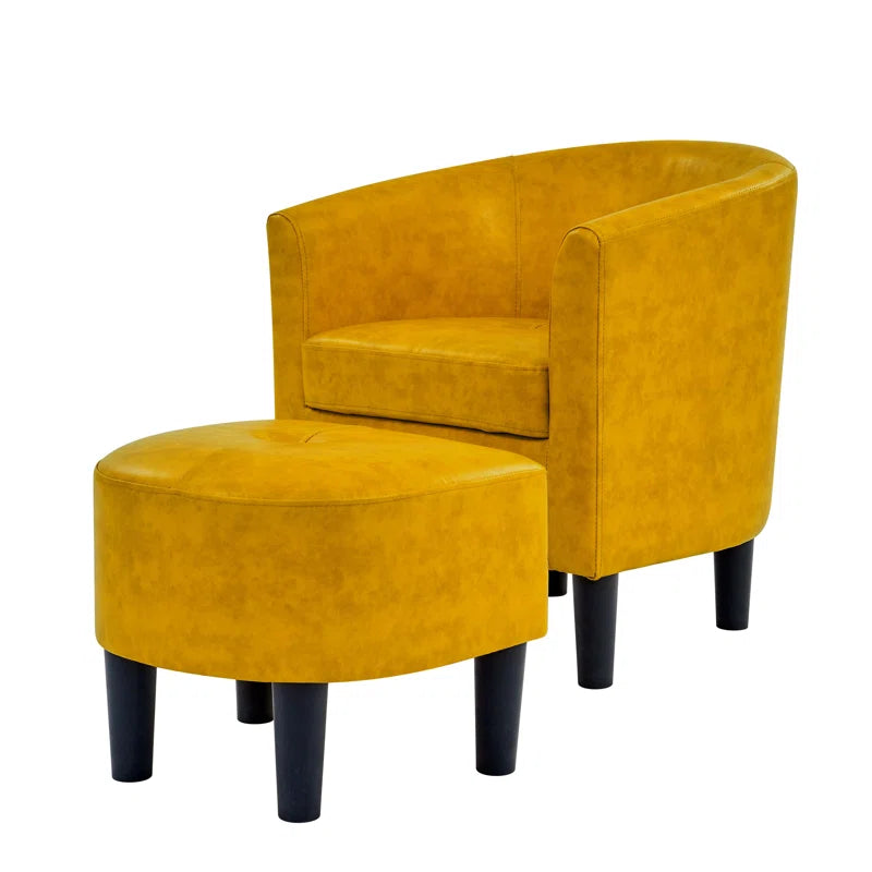 Lovida Leatherette Barrel Chair With Ottoman In Bold Yellow Colour - Febonic Living