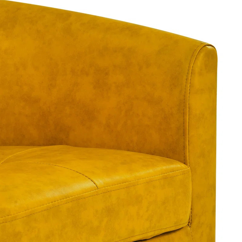 Lovida Leatherette Barrel Chair With Ottoman In Bold Yellow Colour - Febonic Living