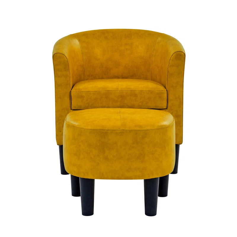 Lovida Leatherette Barrel Chair With Ottoman In Bold Yellow Colour - Febonic Living