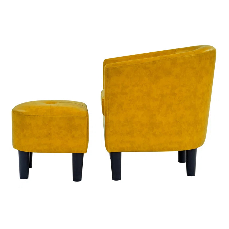 Lovida Leatherette Barrel Chair With Ottoman In Bold Yellow Colour - Febonic Living