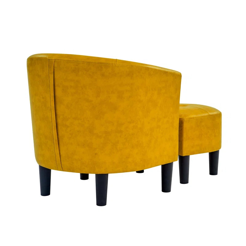 Lovida Leatherette Barrel Chair With Ottoman In Bold Yellow Colour - Febonic Living