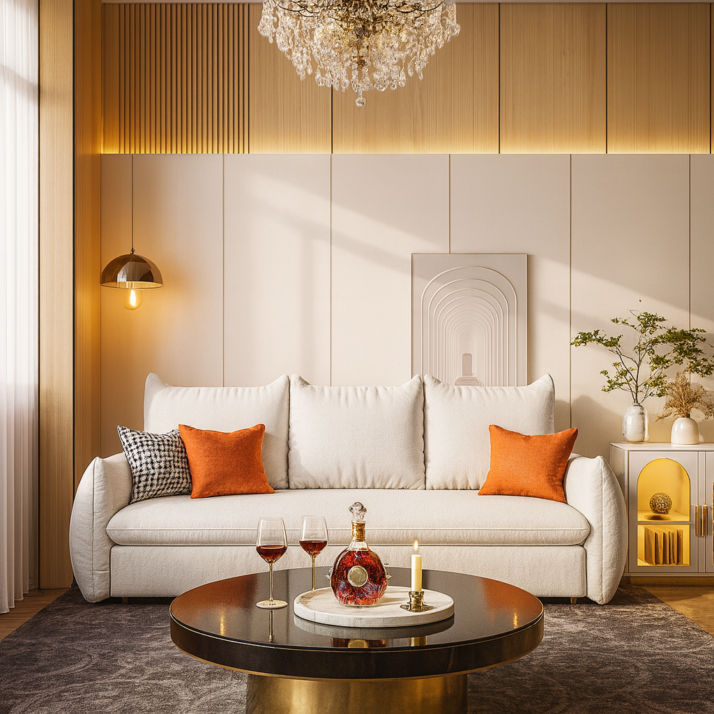 Allison Fabric 3 Seater Pull Out Sofa Cum Bed In Shell White Colour